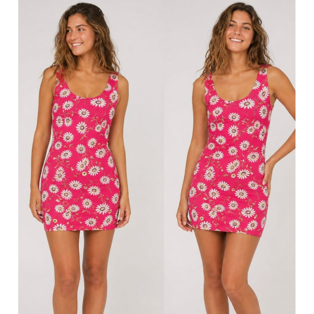 BARBIECORE 90s Daisy Floral Print Mini Dress Sleeveless MY MICHELLE 9/10 USA VTG